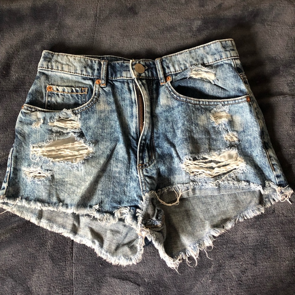 Medium wash denim shorts